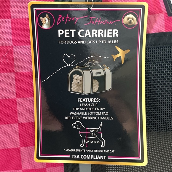SALE - Betsey Johnson Pink Checks Pet Carrier for Small Pets - Picture 10 of 11